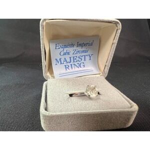 Vintage Imperial Cubic Zirconia Majesty Ring Size 7 Solitaire 14K Electroplate